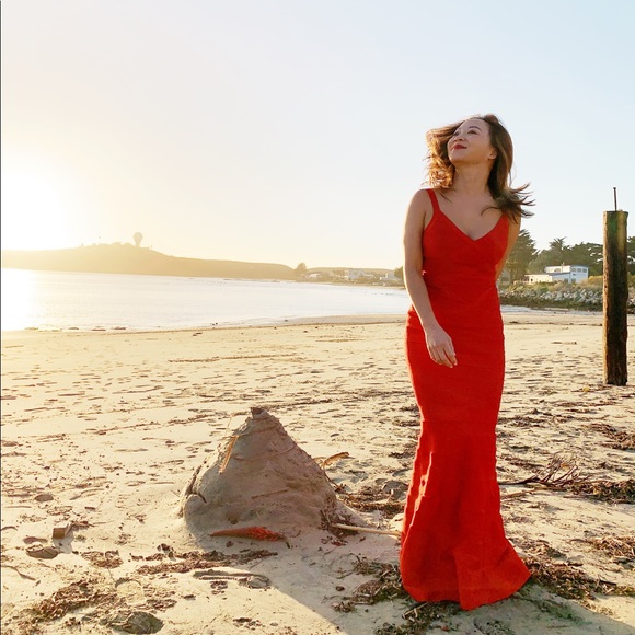 Red Herve inspired long mermaid dress - Picture 1 of 2